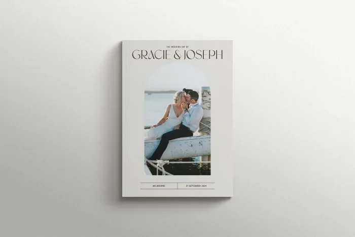 Wedding Magazine Cover Modern Arch featuring arches and curves throughout the magazine cover and page layout design.